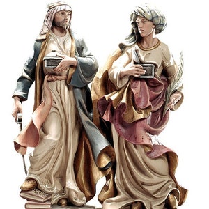Sculpture statue of Saints Cosmas and Damian carved in Valgardena wood and decorated by hand, of Italian artisan production
