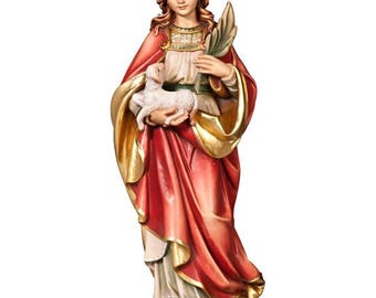 Statue of Saint Agnes carved in Valgardena wood and hand-decorated, Italian artisan production, various sizes and decorations