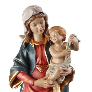 Statue of the Madonna and Child carved in wood from Valgardena and hand-decorated with Italian handicraft production