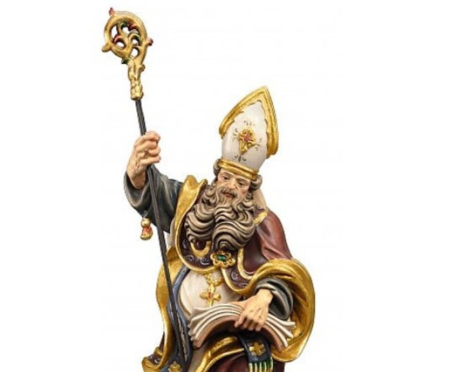 Statue of San Felice di Trier with book carved in Valgardena wood and decorated by hand, of Italian artisan production