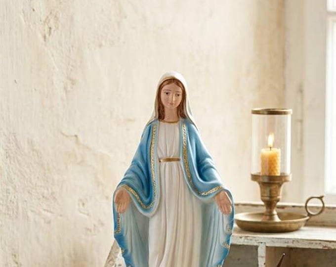 Statue of the Miraculous Madonna 22 cm (8.66 inches) in phosphorescent plaster, hand decorated, Italian artisan production