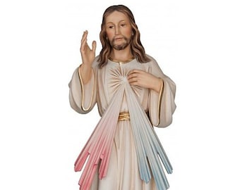 Statue of Merciful Jesus, carved in Valgardena wood and hand-decorated, Italian artisan production.