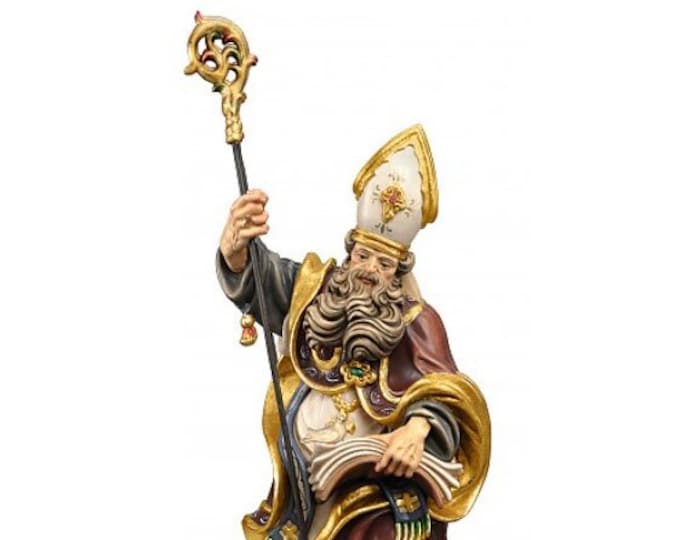 Statue of San Gregorio with dove carved in Valgardena wood and hand-decorated, of Italian artisan production