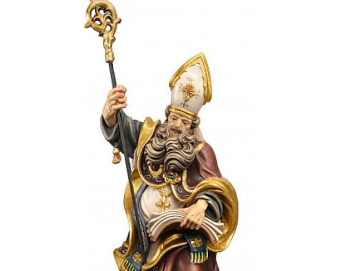 Statue of Sant' Eriberto carved in Valgardena wood and decorated by hand, of Italian artisan production