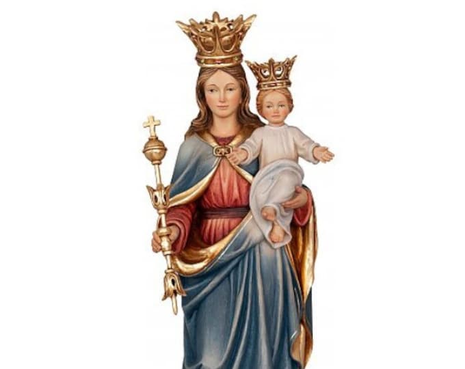 Statue of the Madonna Help of Christians carved in Valgardena wood, hand decorated, Italian production