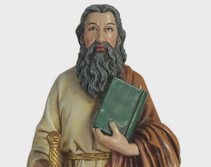 Statua di San Paolo in pasta di legno della Valgardena, decorata a mano di produzione artigianale italiana varie misure disponibili