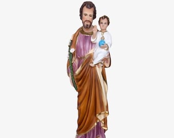Statue of St. Joseph cm 64 (25,19 inches) in marble resin decorated hand decorated eyes in glass, of Italian craftsmanship