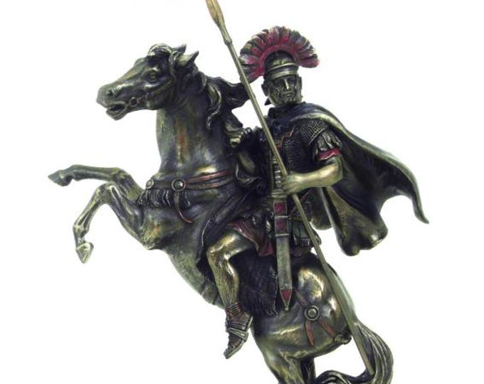 Classical sculpture of Alexander the Great on horseback, 28 cm (11.02 inches) in bronzed resin marble, handcrafted, made in Italy