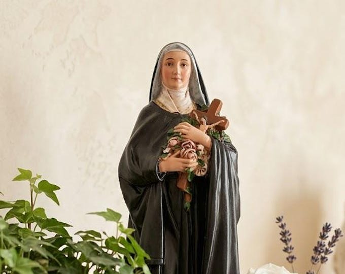 Statue of Saint Rita of Cascia 15 cm (5.91 inches) in Valgardena wood paste, hand decorated, Italian artisan production