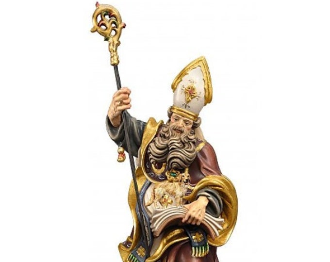 Statue of San Goffredo with dog carved in Valgardena wood and hand-decorated, of Italian artisan production