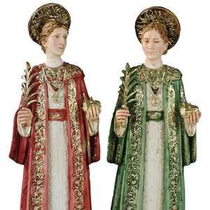 Statue of Saints Cosma and Damiano cm 30 (11.81 inches) in marble resin hand decorated, Italian artisan production