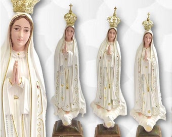 Statue of Our Lady of Fatima in glass resin, hand-decorated, artisanal production