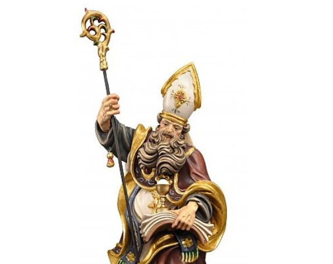 Statue of San Norberto with chalice carved in Valgardena wood and hand-decorated, of Italian artisan production