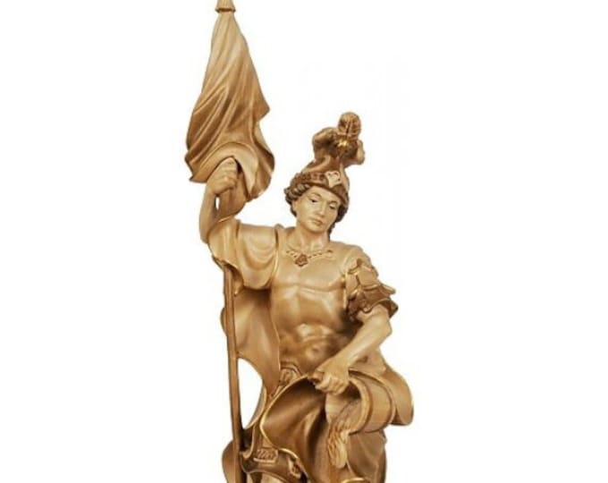 Statue of San Floriano carved in Valgardena wood and decorated by hand, of Italian artisan production