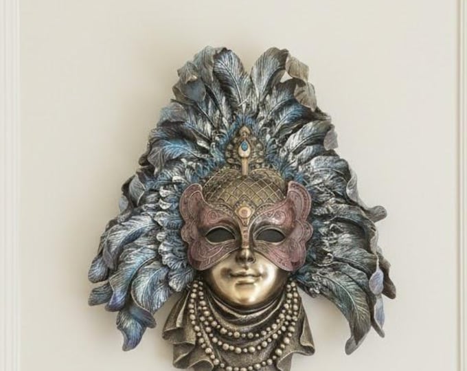 Venetian Feather Mask, 33 cm (13 inches) in bronzed resin marble, handcrafted
