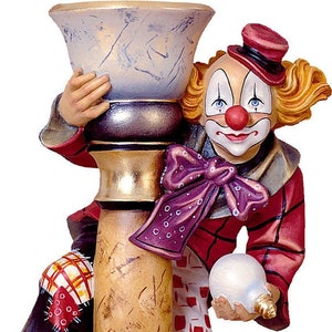 Clownbeeld gesneden uit Valgardena-hout en met de hand gedecoreerd, van Italiaanse ambachtelijke productie