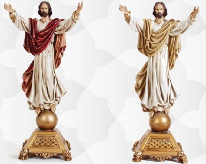 Statue of the Risen Jesus Christ cm 50 x 25 (19.68 x 9.84) in marble resin decorated by hand artisanal production two versions available
