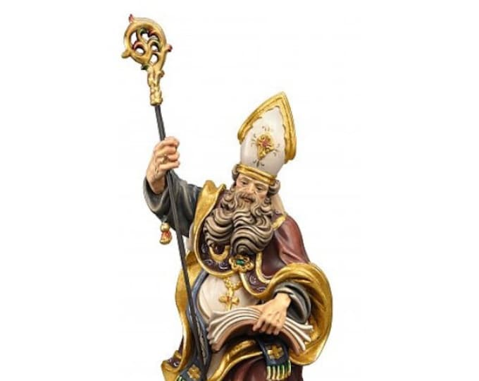 Statue of Sant' Albino with book carved in Valgardena wood and decorated by hand, of Italian artisan production