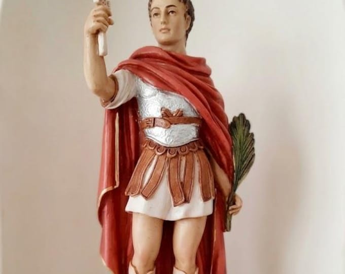 Statue of Saint Expeditus 30 cm (11.81 inches) in marble resin full decorated by hand, Italian artisan production