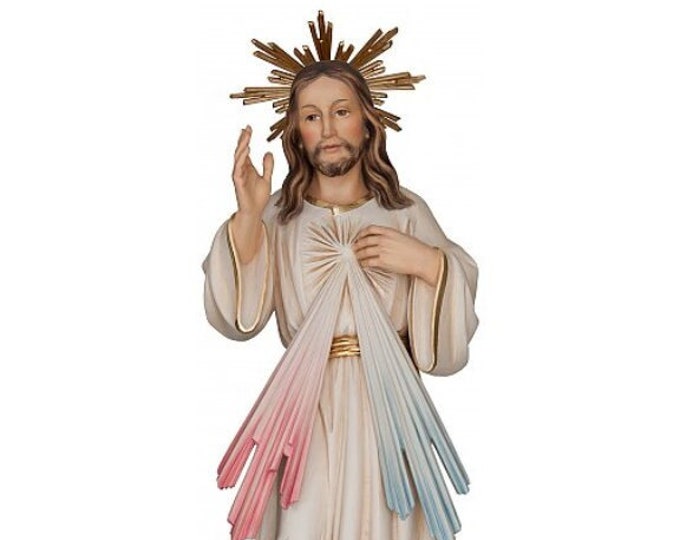 Statue of Merciful Jesus with rays, carved in Valgardena wood and hand-decorated, of Italian artisan production