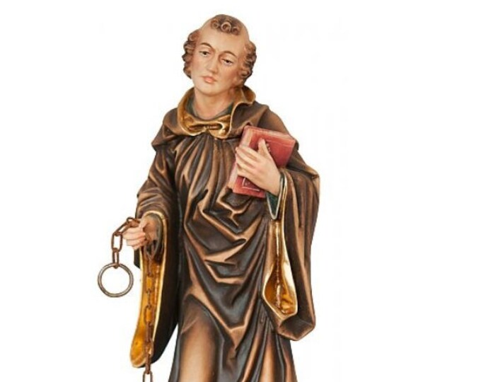 Statue of San Leonardo carved in Valgardena wood and decorated by hand, of Italian artisan production