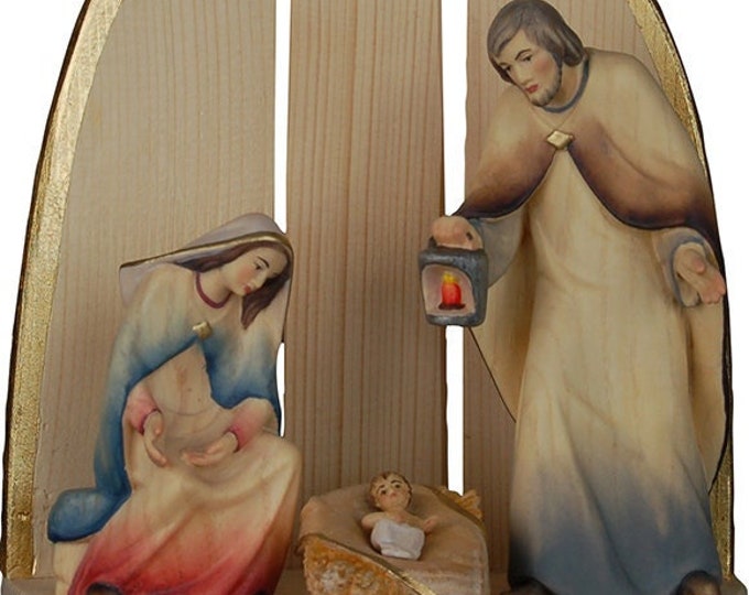 Nativity scene carved in Valgardena wood and decorated by hand, various sizes, Italian artisan production