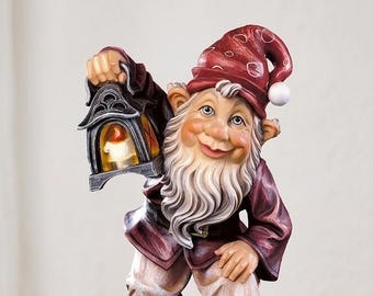 Guardian Gnome statue carved from Valgardena wood and hand-decorated, handcrafted in Italy.