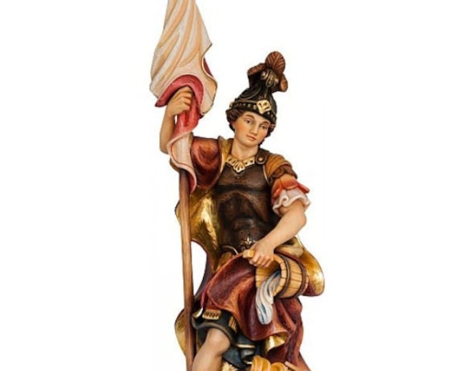 Statue of San Floriano carved in Valgardena wood and decorated by hand, of Italian artisan production