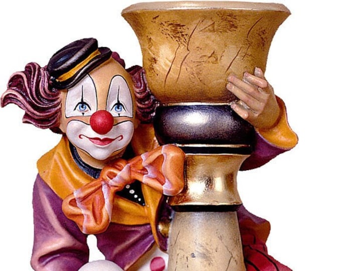 Clown statue carved in Valgardena wood and decorated by hand, of Italian artisan production