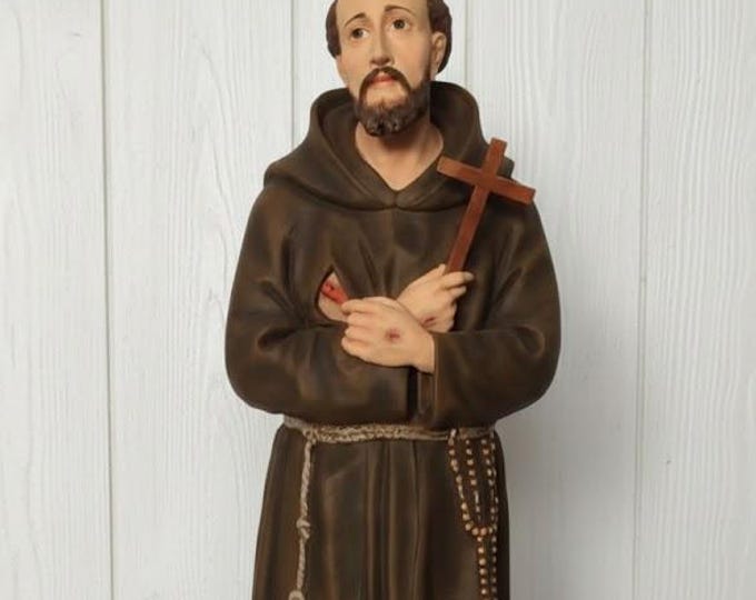 Statue of Saint Francis of Assisi 100 x 50 cm (39.37 x 19.68 inches) in hand-decorated resin marble, artisanal production