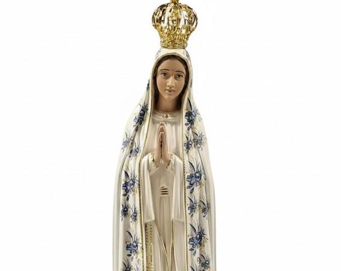 Statue of Our Lady of Fatima in glass resin, 61 cm (24.01 inches) hand-decorated with floral finish, artisanal production