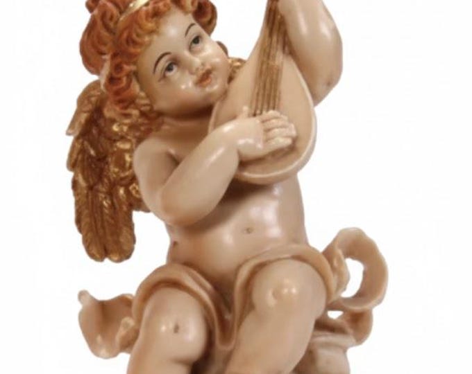 Angel statue cm 30 X 14 (11.81 X 5.51 inches) in hand-decorated resin, artisanal production for outdoor and indoor use.