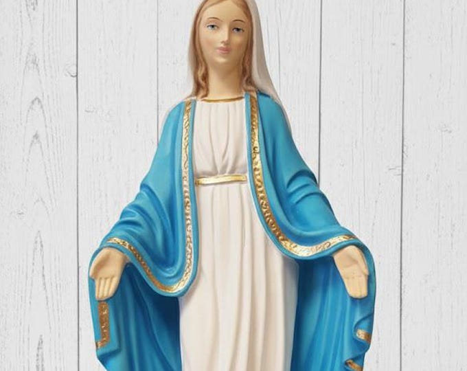 Miraculous Madonna statue 31.5 cm (12.40 inches) in hand-decorated marble resin, Italian artisan production