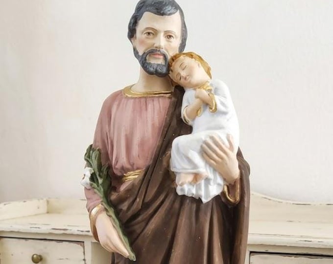 Statue of Saint Joseph 28 cm (11.02 inches) in solid resin marble decorated by hand, Italian artisan production
