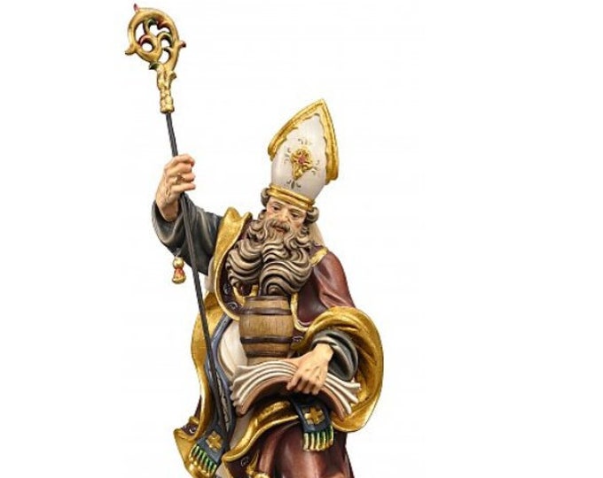 Statue of San Ruperto with barrel carved in Valgardena wood and hand-decorated, of Italian artisan production