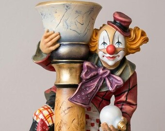 Clown statue carved from Valgardena wood and hand-decorated, handcrafted in Italy.