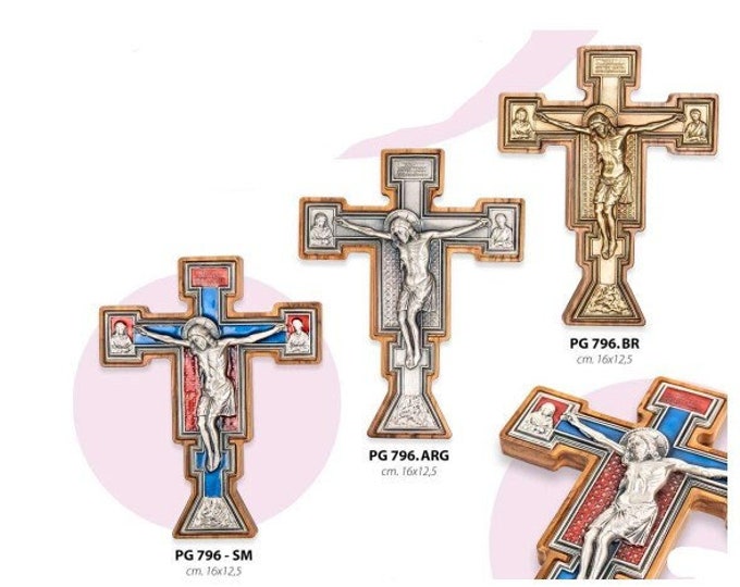 Giotto Crucifix, brushed metal plaque 16 cm (6.29 inches), various models available, of Italian artisan production