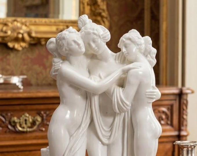 Classical sculpture "Three Graces" by Canova, in alabaster powder, marble base 24 cm (9.44 inches) of Italian artisan production.
