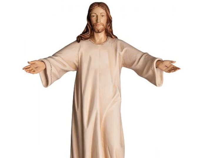 Statue of the Risen Jesus, carved in Valgardena wood and hand-decorated, of Italian artisan production