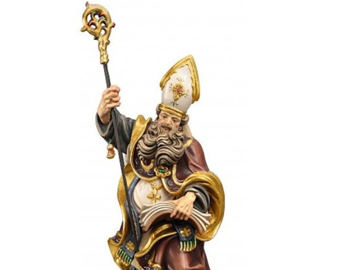 Statue of San Vigilio carved in Valgardena wood and decorated by hand, of Italian artisan production