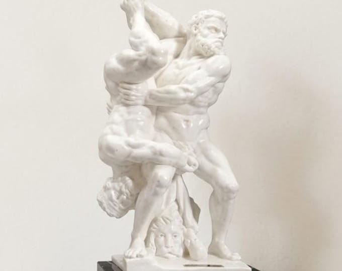 Classical sculpture "Hercules and Diomedes" made of alabaster powder, marble base, 40 cm (15.74 inches) Made in Italy