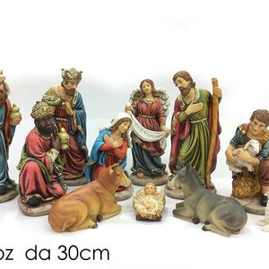 Complete nativity scene cm 30 (11.81 inches) consisting of 11 pieces in resin handmade decoration ideal for exteriors and interiors