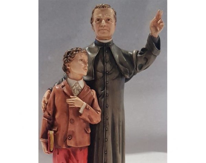 Statue of St. John Bosco with Domenico Savio cm 30 (11,81 inches) in resin marble decorated by hand of Italian artisan production