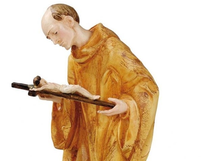 Statue of Saint Bernard cm 23 (9,05 inches) in hand-decorated full resin marble of Italian artisan production