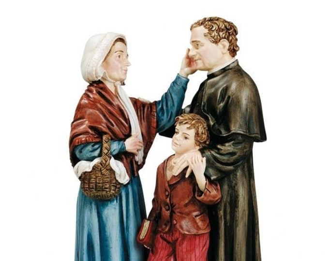 Statue of St. John Bosco with mother Margherita cm 30 (11,81 inches) in resin marble decorated by hand of Italian artisan production