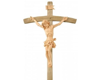 Crucifix cross in pine wood, carved in Valgardena wood and decorated by hand, various sizes, of Italian artisan production
