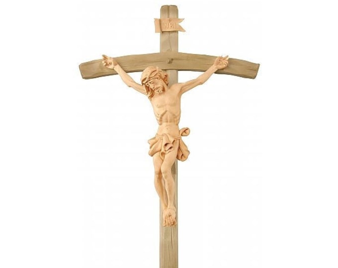 Crucifix cross in pine wood, carved in Valgardena wood and decorated by hand, various sizes, of Italian artisan production
