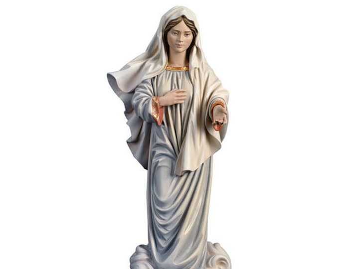 Statue of Our Lady of Medjugorje carved in Valgardena wood and hand decorated, Italian artisan production