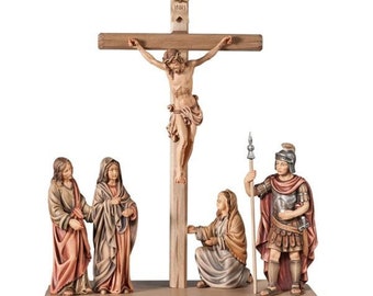 Sculpture crucifixion Jesus carved in wood of Valgardena and decorated by hand of Italian artisan production various sizes available