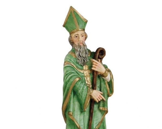 Statue of Saint Patrick 20 cm (7.87 inches) in hand-decorated full resin marble, Italian artisan production